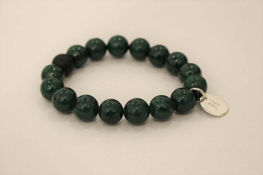Jade and Silver Initial Bracelet